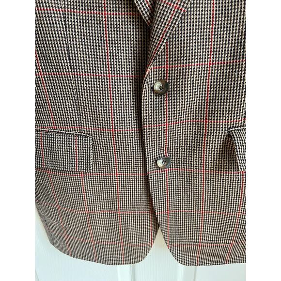 Vintage Houndstooth and Plaid Brown Men's Sport Coat Size Large | 1970's Style - Picture 6 of 10